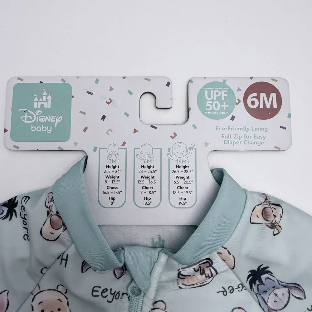 Disney Baby Swim Suit Size 3 Months Pooh Tigger Piglet Full Zip Rash Guard NWT